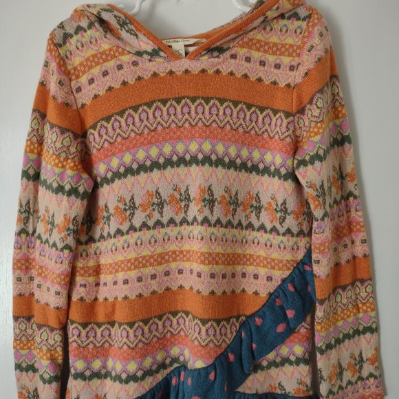 Matilda Jane Other - Matilda Jane Orange Fair Isle Keep Me Cozy Hooded Sweatshirt Girls Size 6
